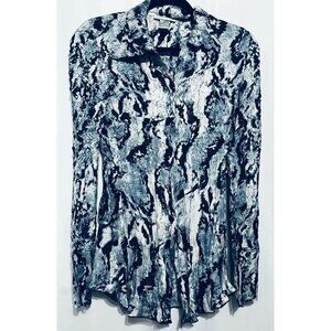 Alberto Makali Top Womens Small Black Gray Crinkle Button Up Artsy Boho Y2K